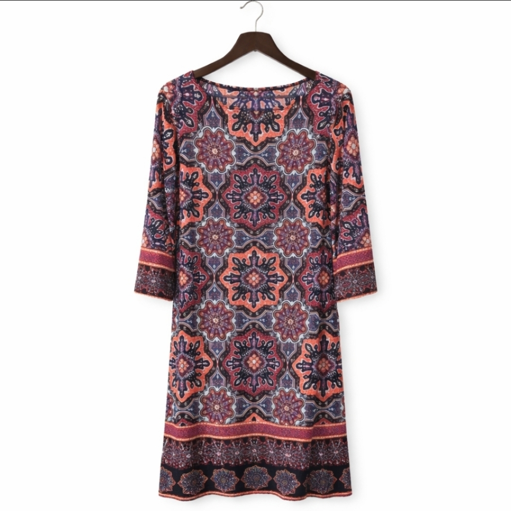 Isaac Mizrahi (see RN / tag faded) Morrocan Boho Design Midi Dress Sz